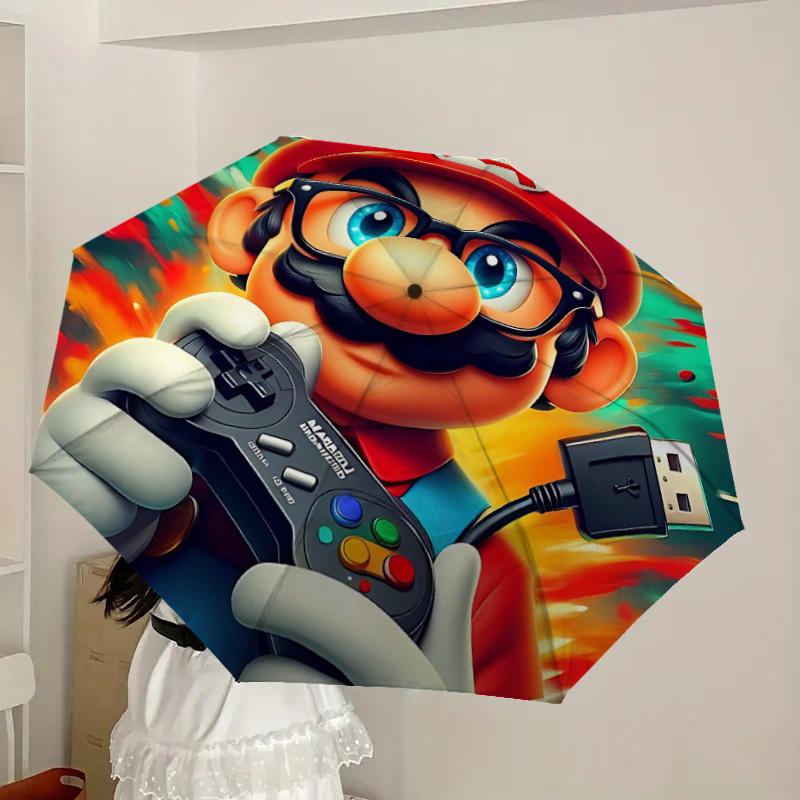 1pc Mario Gamer Superhero Automatic Folding Umbrella - Compact 8-Rib Design, Durable Plastic & Iron, Lightweight for Outdoor Daily Use,  a0929195