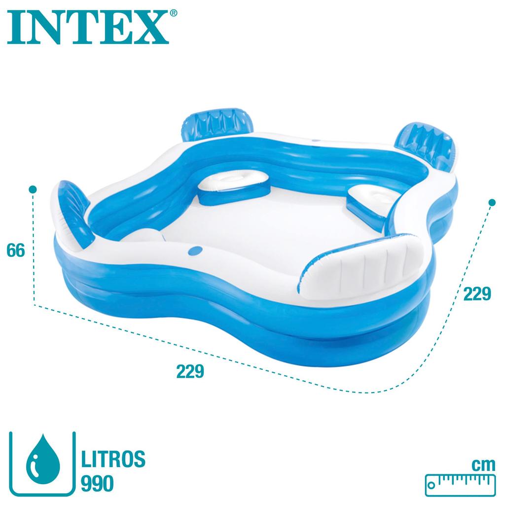 INTEX Yüzme Merkezi Aile Lounge Şişme Havuz, Kare, Çok Renkli, 229 x 229 x 66 cm, 56475 [Resmi Japon Ürünü]