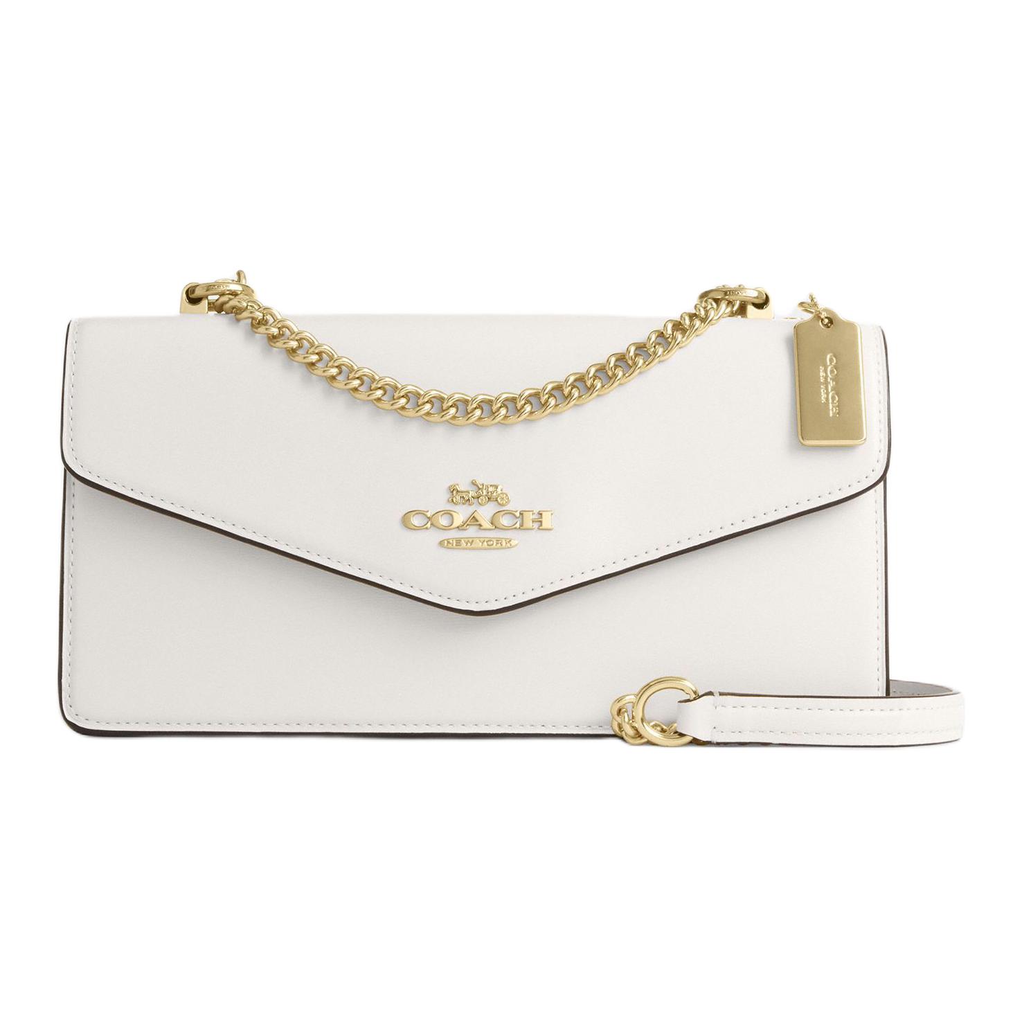 Coach Klare 26 Brand Micro Logo Chain Shoulder Strap Leather Envelope Bag Women Shoulder Bag Chalk-White CBI98-IMCHK Basic Set (Bag+Dust Bag)