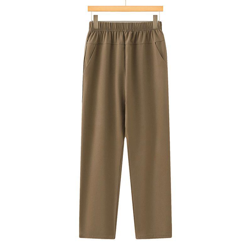 New Style High-Waisted Summer Cropped Mom Pants - Elastic Waist, Straight Leg, with Pockets for Middle-Aged and Elderly