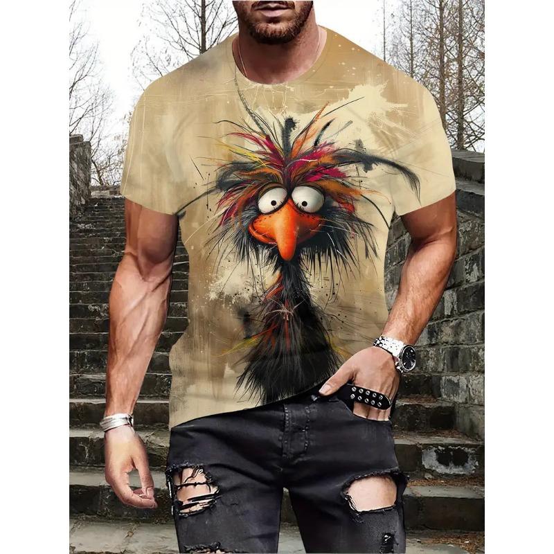Summer Round Neck 3D Fun Cartoon Patterns Print Top Fashionable Casual Short Sleeved Men's T-shirts