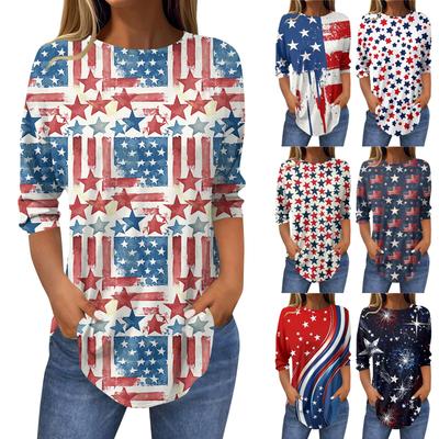 3/4 Ärmel Damen Tops Sommer T-Shirts Druck Rundhalsausschnitt Lässig Basic T-Shirt Knopfhemden Tunika Tops