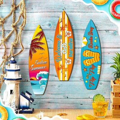 Summer Beach Themed Beach Surfboard Decor Colorful Wooden Surfboard Sign  Living Room