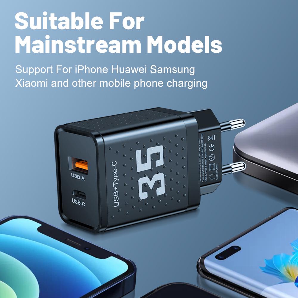20W 3A PD+USB Mobile Charger with US/EU/UK Plug - Travel Adapter