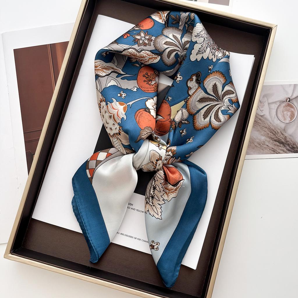 Summer Sunscreen Fashion Print 70cm Square Beach Satin Scarf Casual Elegant Thin Breathable Neck Women Head Wrap Hair Scarves