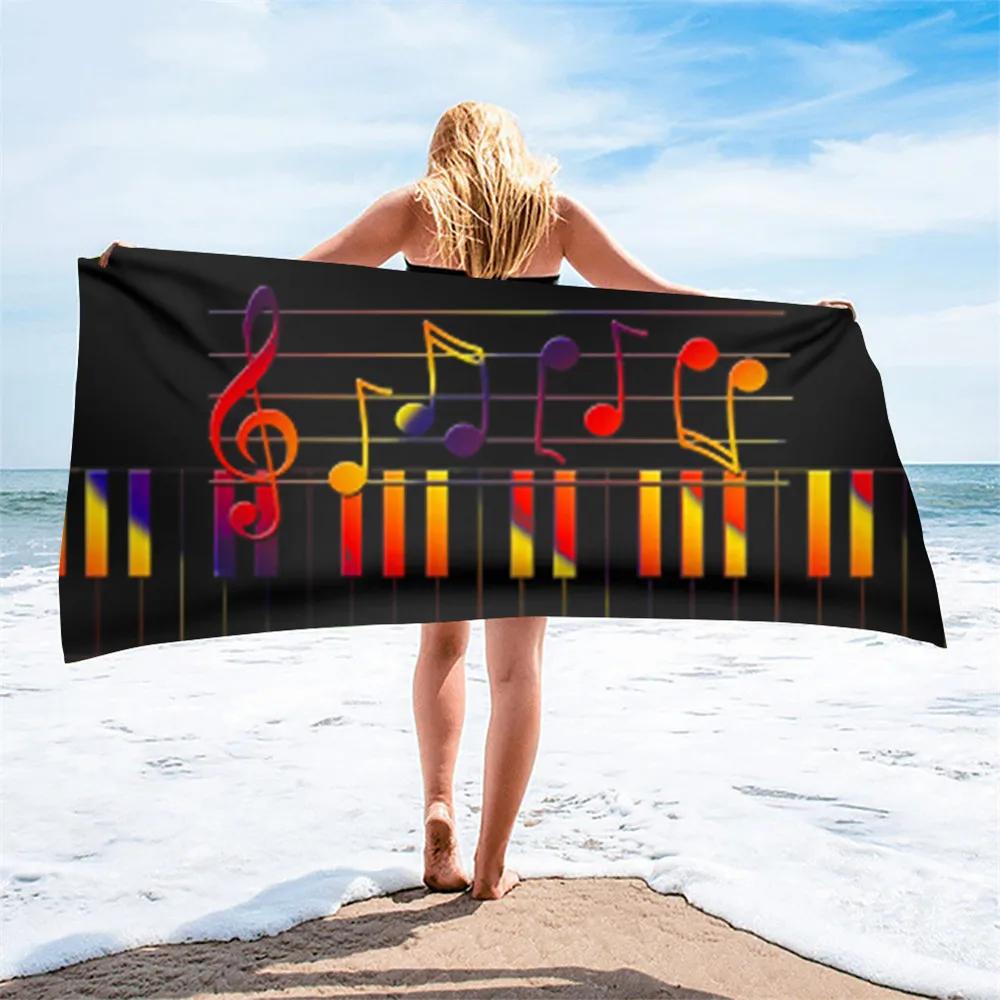Melodic Piano Bath Towel - Musical Notes Design, Soft Absorbent, Perfect for Music Lovers, Adds Harmony To Your Beach Days