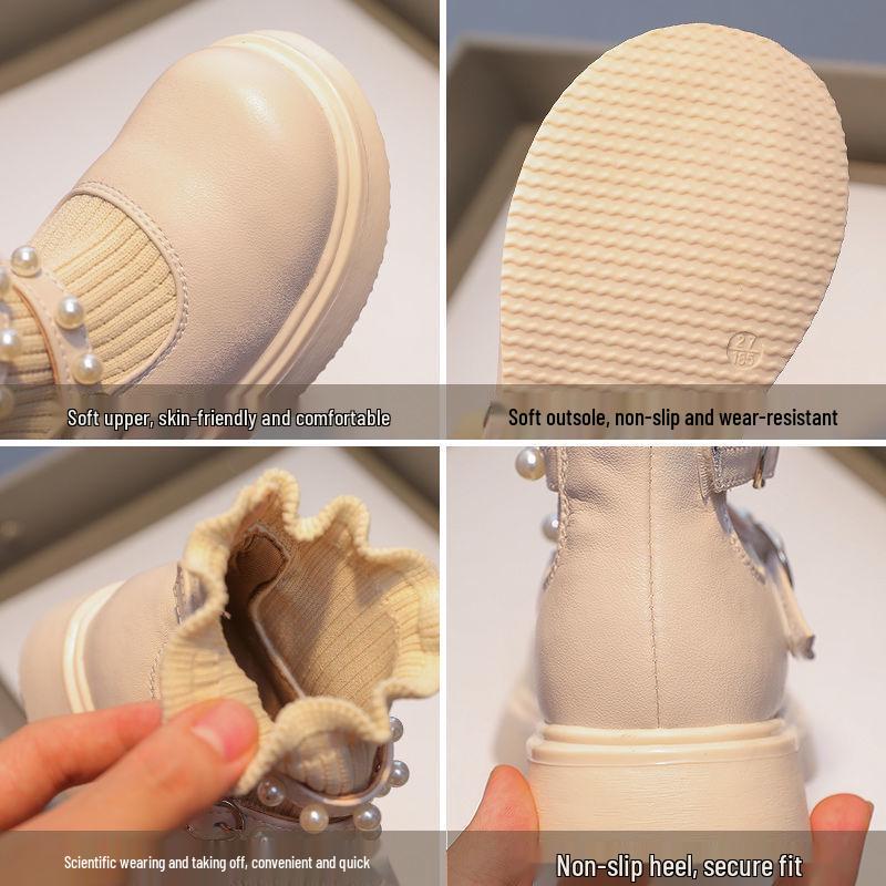 Dívčí kotníkové martensky - Podzim/Zima 2025 Pravá kůže Ponožkový styl se sametem Dětské boty