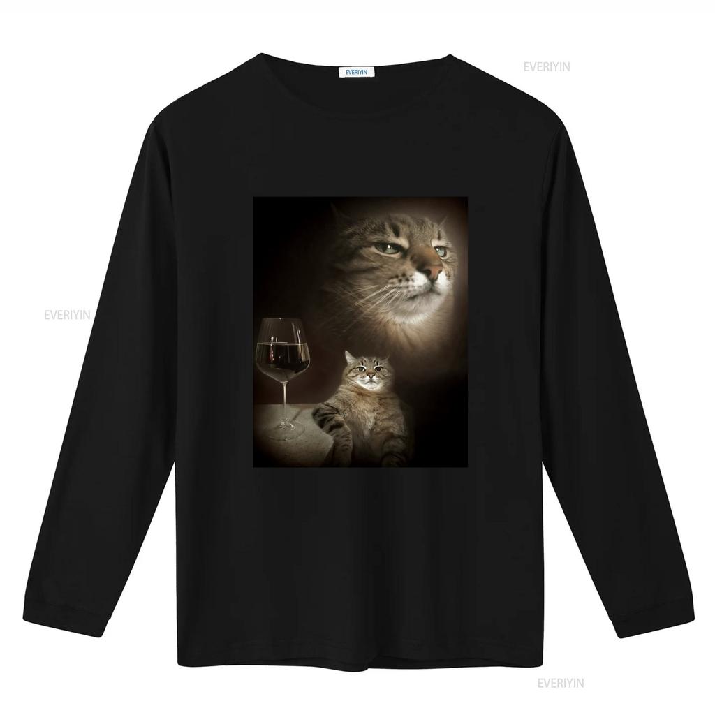Funny Cat and Wine Art Print T Shirt for Lovers vintage Washed Comfortable streetwear fashion Soft Stretched Casual