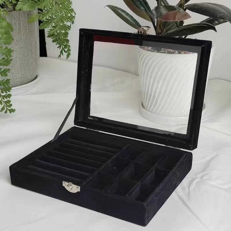2025 Window Jewelry Box Transparent Velvet Ring Necklace Earrings Storage Box Jewelry Anti-oxidation Jewelry Storage Box
