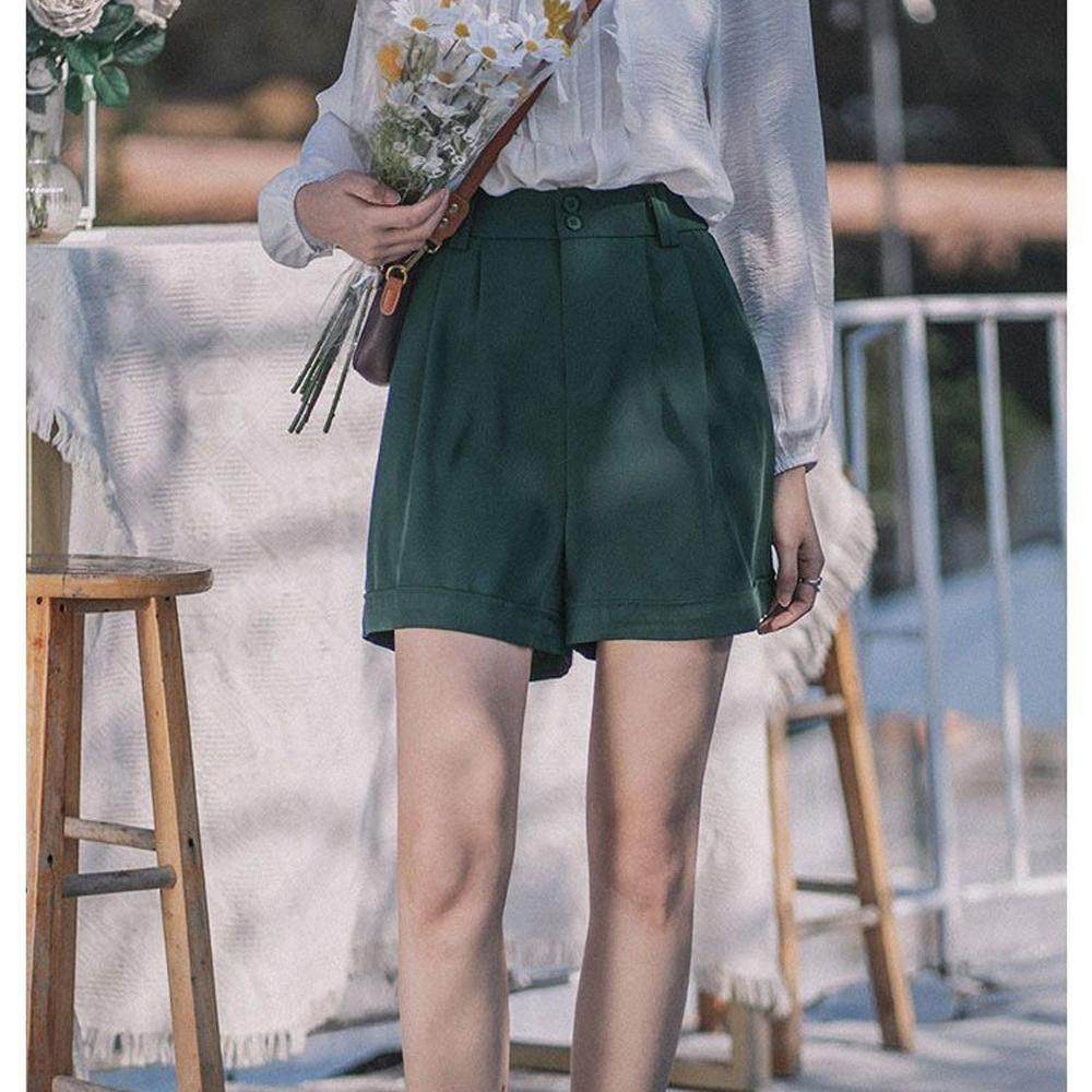 Women's Loose Suit Shorts A-line High-waisted Wide-leg Pants Rolled-up Slacks