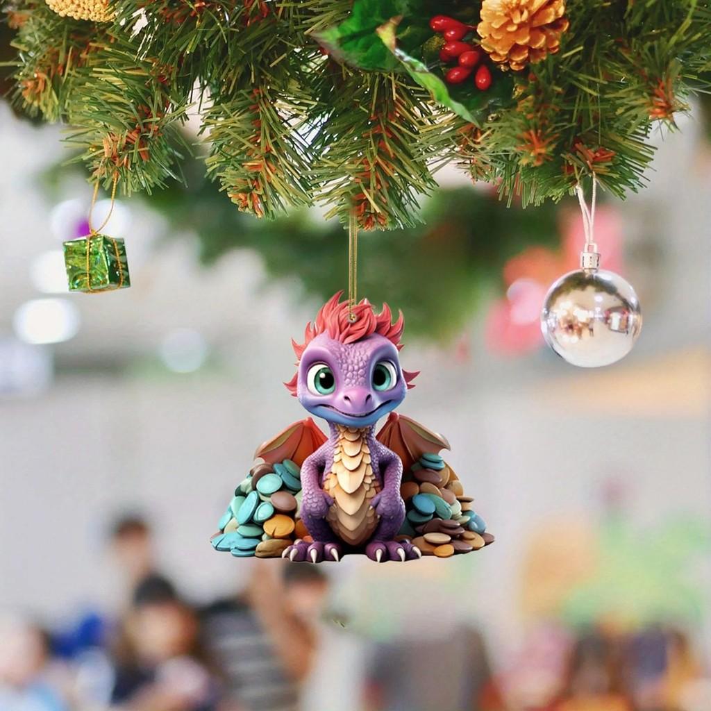 Adorable Cartoon Christmas Dragon Car Pendant Decorative Ornament For Festive Charm