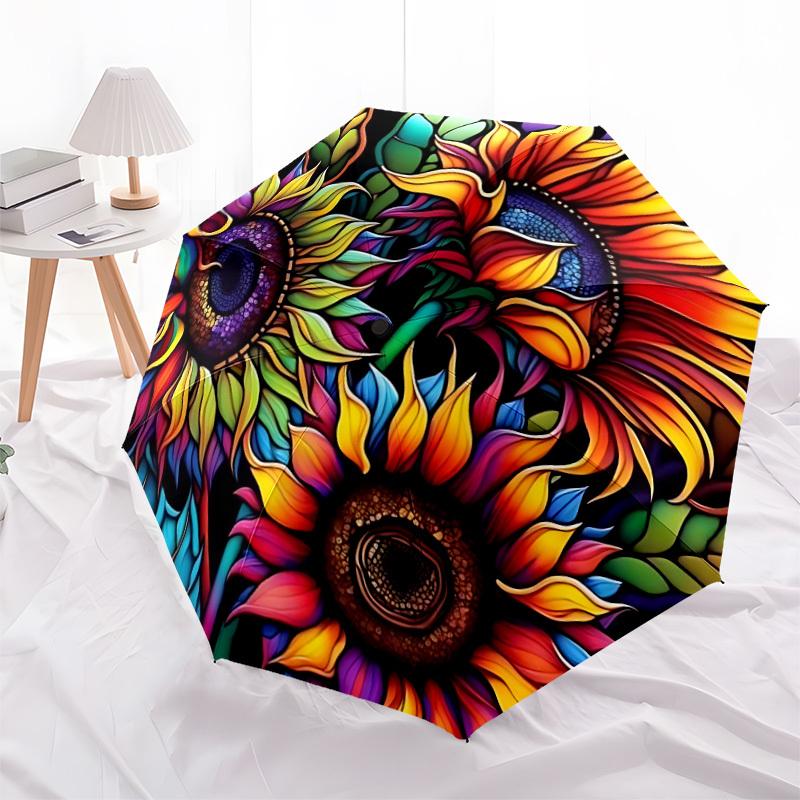 1pc Sunflower Mandala Automatic Open/Close Umbrella, Portable Folding Umbrella, Compact Travel Umbrella For, Birthday/Christmas Gift 5082