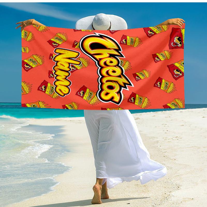 Custom Name Ultra-Soft Beach Towel with Cheetos Theme,Ideal for Pool - Camping, Diving - Perfect Travel Essential, Vibrant Beach Towel.
