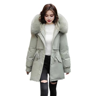 Winter Down Coat Thickened Padded Plush Hood Mid Length Windproof Pockets Long Sleeves Adjustable Drawstring Daily Outwear Cotton Jacket