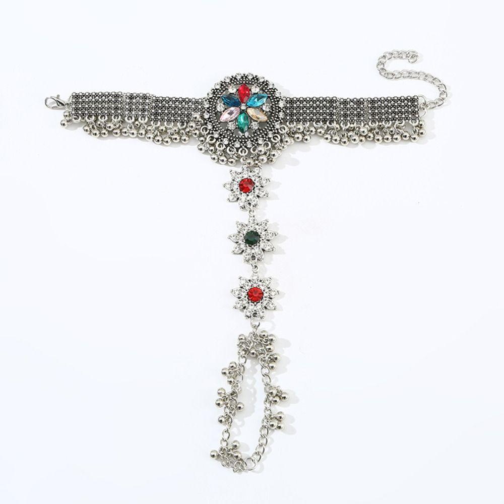 Retro Crystal Hand Chain Ring Irregular Tassels Bangle Exquisite Ethnic Style Bracelet  Couple