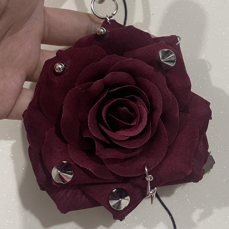 Decorative Studded Keychain Rose Flower Pattern Metallic Accent Compact Lightweight Design For Keys Wallets Gift