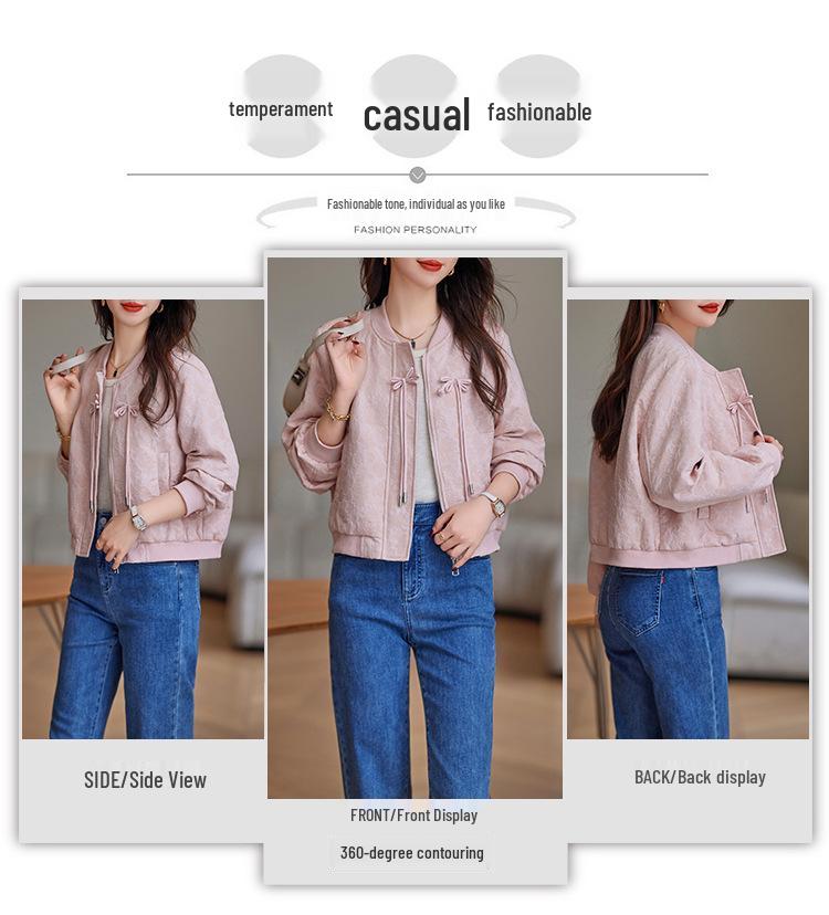 2024 Spring/Autumn Women's National Style Round Neck Frog Button Baseball Jacket