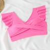 Women's Pleated Slim Fit V-Neck Color Block Ruffled Two-Piece Swimsuit