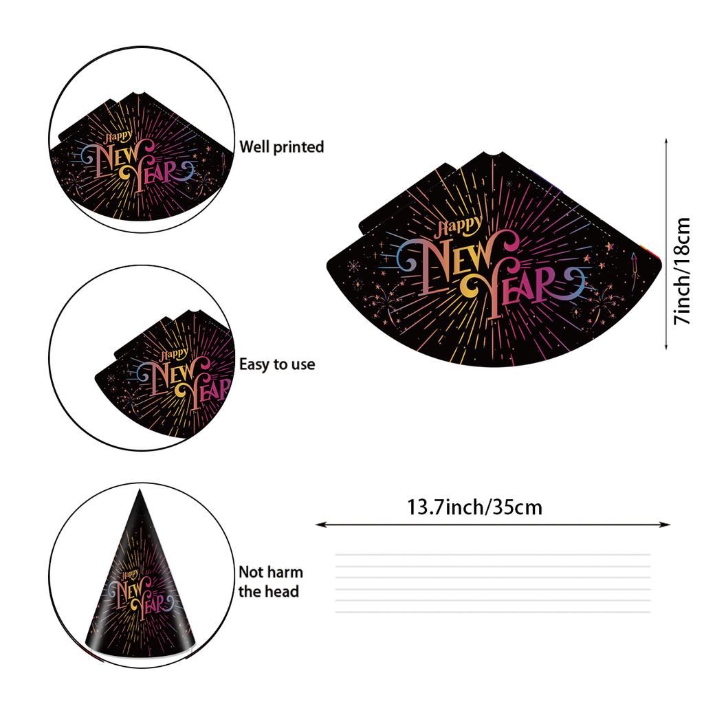 6pcs Happy New Years Hats 2025 Novelty New Year Paper Star Cone Cheers New Year Party Favors for New Years Eve Party Decorations