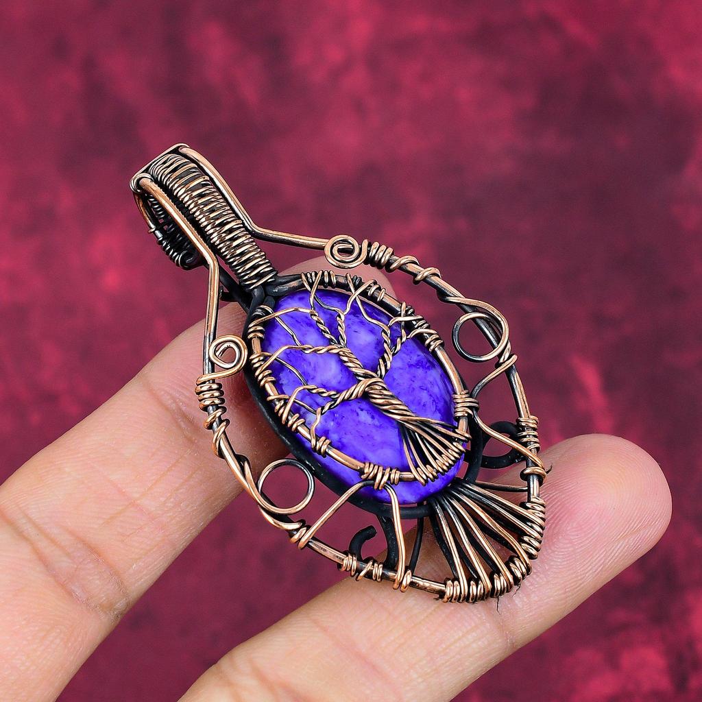 Tree Of Life Charoite Pendant Handmade Jewelry Copper Wire Wrap Gemstone Pendant