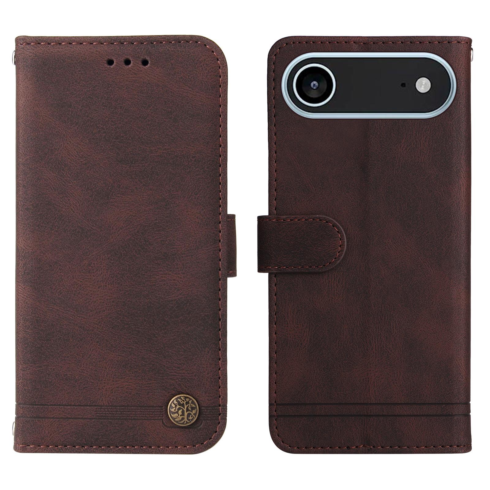 

For iPhone 17 Air Leather Wallet Cases Skin Touch Phone Cover Stand with Strap Brown