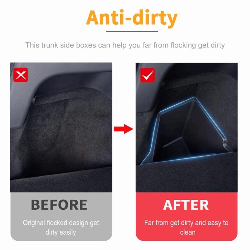 For 2024 2025 Tesla Model 3 Highland Rear Trunk Organizer Side Storage Box Boot Mat Bins TPE Flocking Lids Cover Car Accessories