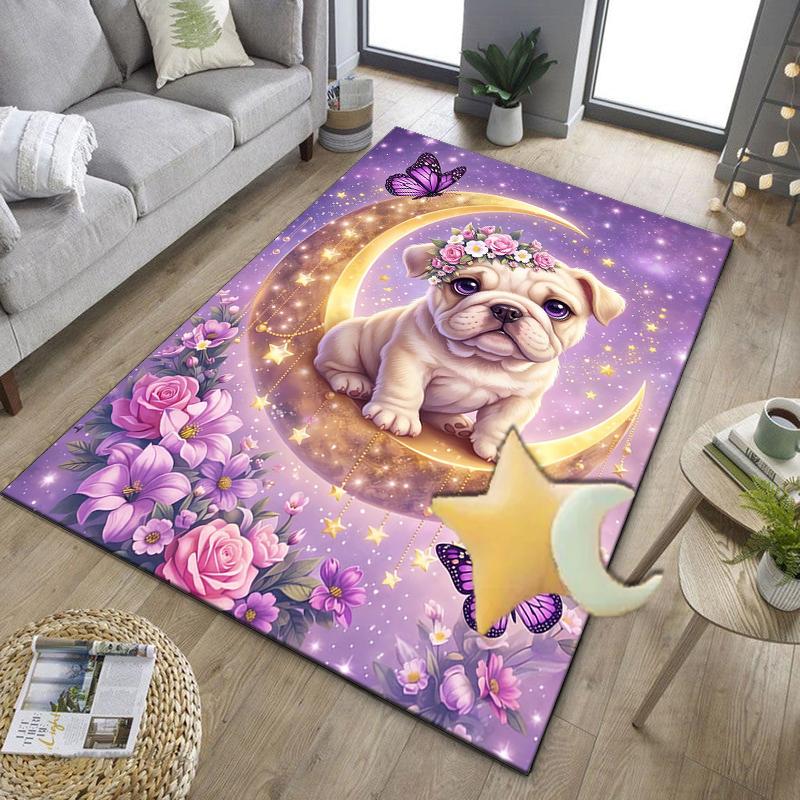Cartoon Bulldog Stars Office Rug Chair Mat, Entryway Carpet, Suitable for Front Door, Bedroom, Living Room, Desk, Holiday Gift
