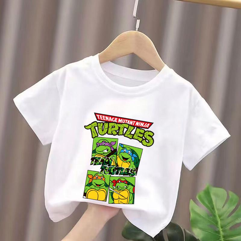 Teenage Mutant Ninja Turtles Kids TShirt White Summer Boys Tops Cartoon Print Child Clothes Short Sleeve Birthday Gifts 110