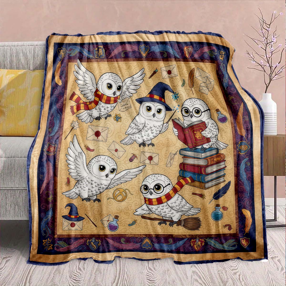 

Harry Potter Magic Owl Flannel Blanket - Soft Warm Perfect for Sofa, Bedding Camping Travel Office Home Decor -QJY 75x90cm