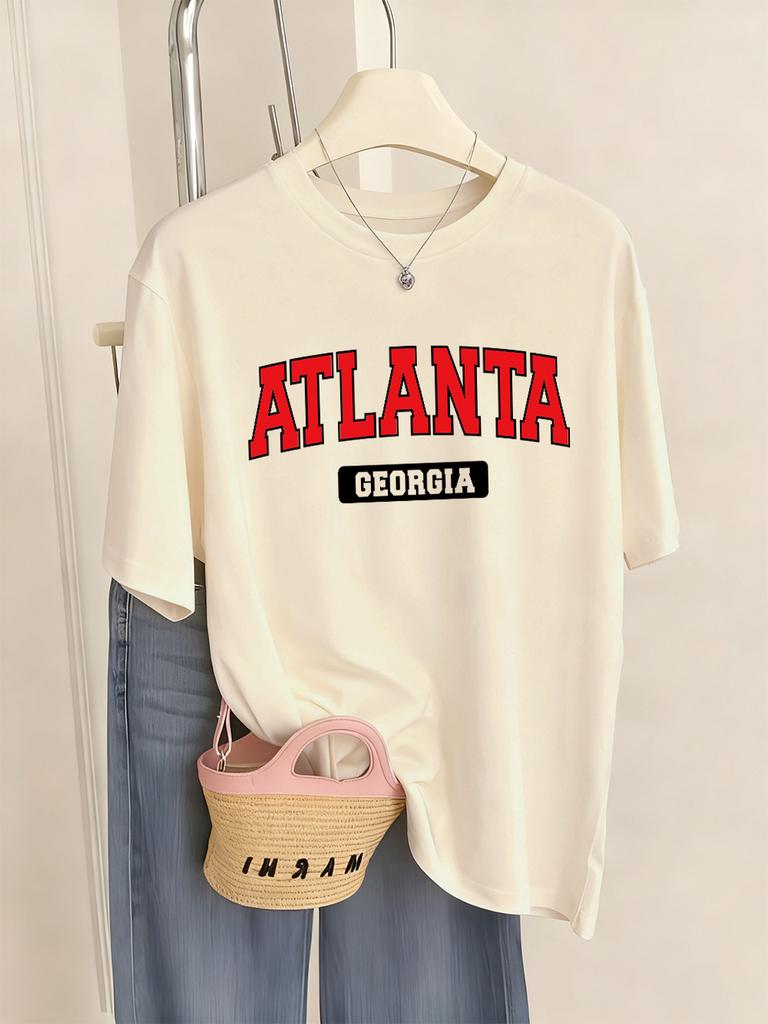 Atlanta Georgia Letter Printing TShirts Women Basics Short Sleeve Tops ONeck Soft T Shirts Summer Comfortable Womans Clothes