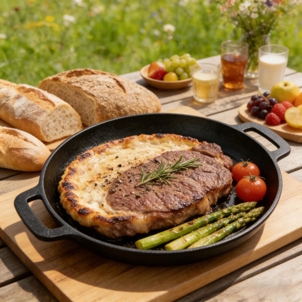 Multi-Purpose Cast Iron Frying Pan Lightweight Round Griddle for Home Kitchen Non-Stick Skillet for Stove & Outdoor Cooking Pans