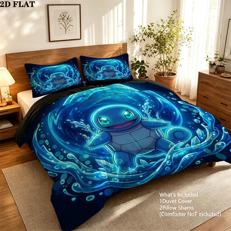 Pokmon Pattern Bedding Quilt Set Quilt Cover Pillowcase Home Birthday Gift(1 * duvet cover + 2 * pillowcase, without core)