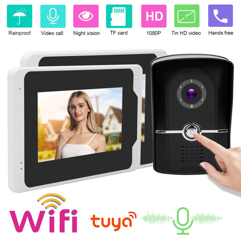 1080P Wifi Video Doorbell 7in TFT LCD Display 2 Monitors 110 degrees  Wide Angle Waterproof Night Vision