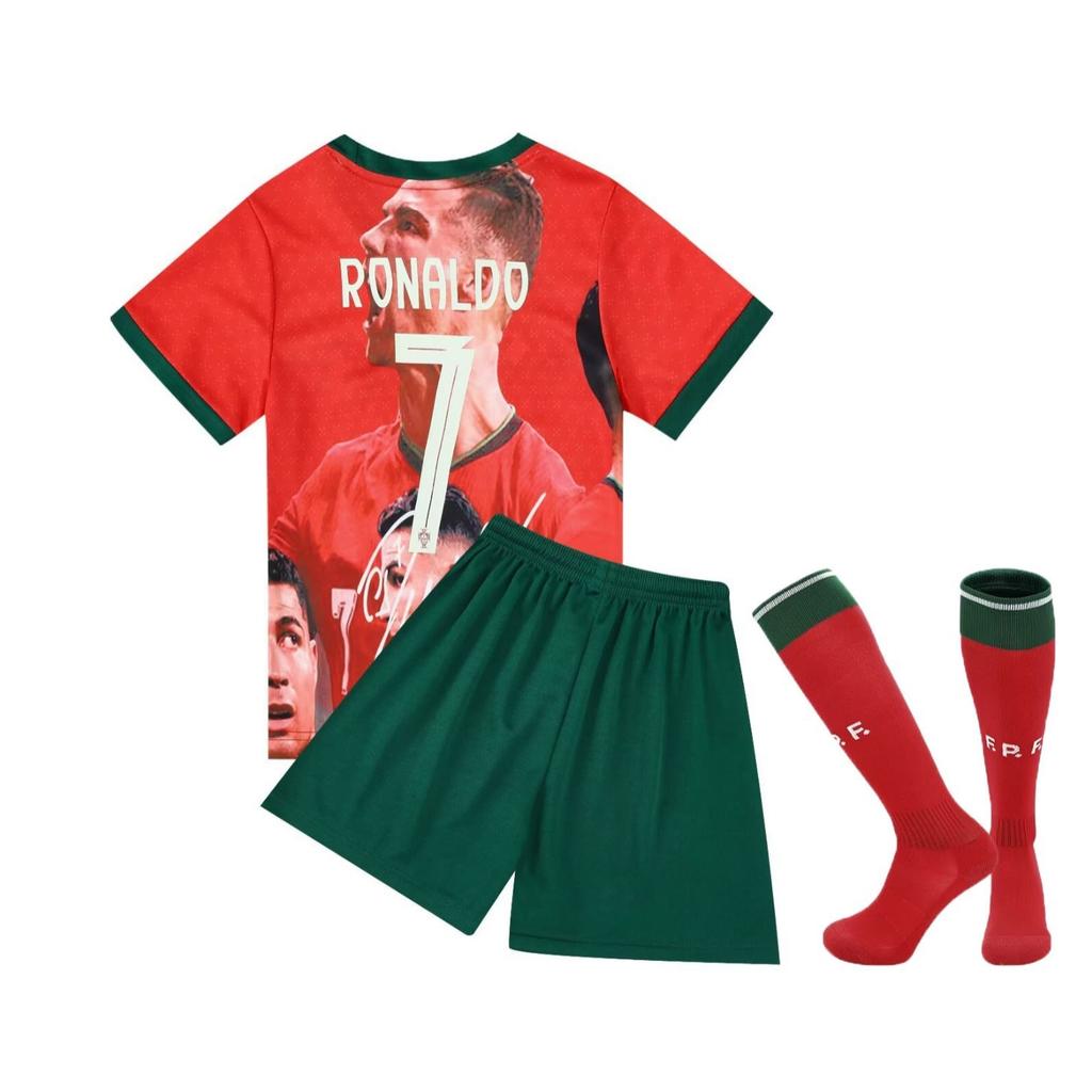 Portugal Ronaldo Fußballtrikot Gedenkausgabe Set YSHT Rot 150-160 cm