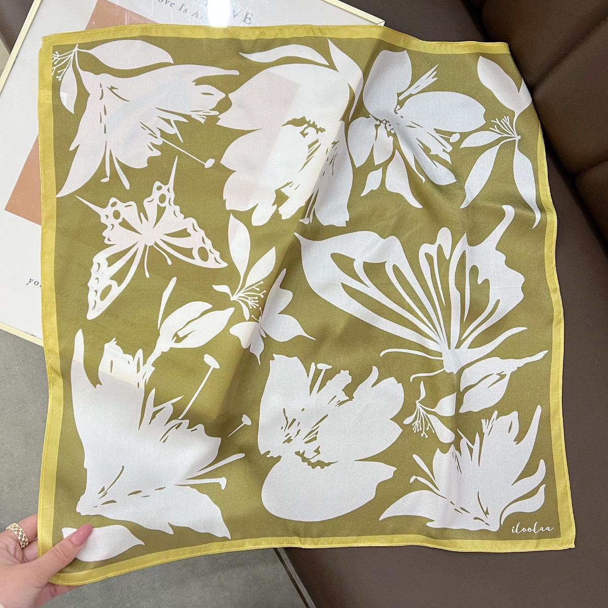 Elegant Silk Small Square Scarf For Neck Bag Hair Butterfly Pattern 5353cm