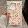 Pink Flower Bow Lychee Texture Phone Case For iPhone 17 16 15 14 13 12 11 Pro Max 14 15 Plus 17 Air X XS XR Soft Cover