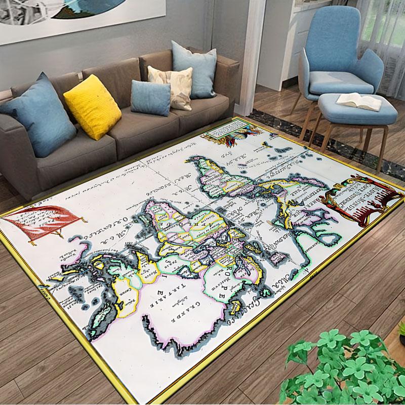 Vintage World Map Carpet suitable as a non-slip mat for the living room or bedroom sofa