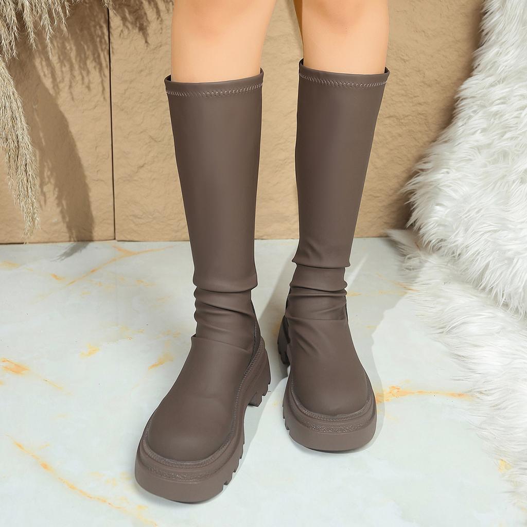 Fashion Sexy Black Thick Bottom Knee High Boots Women 2025 Winter Comfort Platform Thick Heel Elastic Long Riding Boots Plus Size Shoes