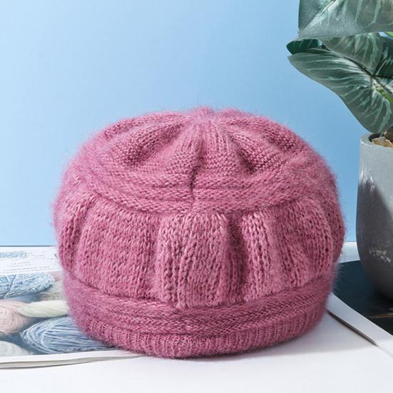 Mid-aged Women Winter Hat Thickened Knitted Elastic Short Brim Heart Rhinestone Decor Pure Color Windproof Warm Head Protection Lady Cap