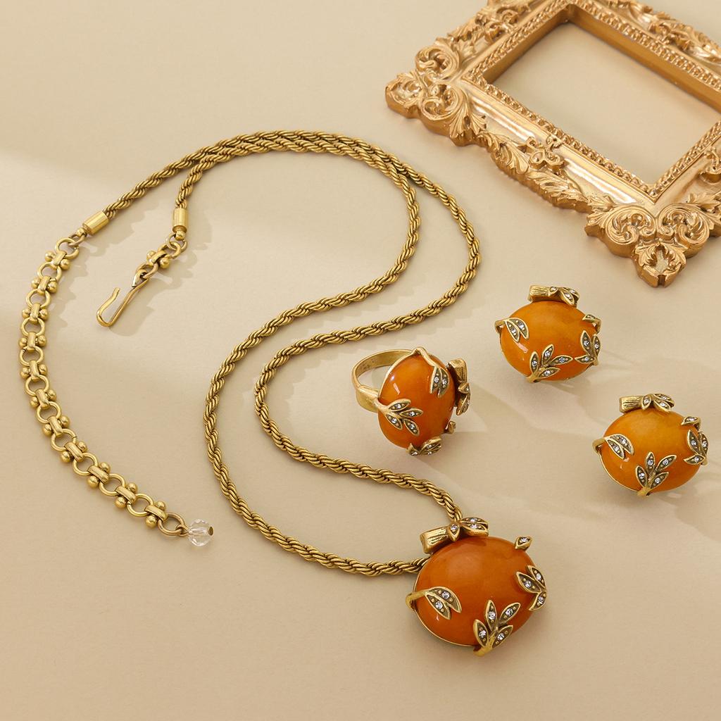 Color Changing Sultan Stone Jewelry Set Luxury Premium Ear Needle Earring Ring Necklace Women