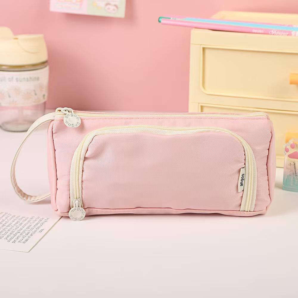 Student Stationery Organizer Storage Bag Canvas Triangle Stationery Box Large Capacity Portable Pencil Pouch