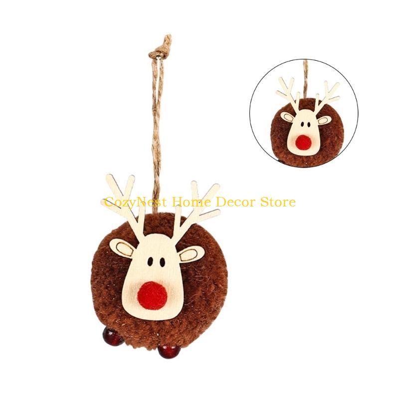 92MF Comfortable Felt Deer Pendant Christmas Decorations Creative Elk Lamb Ball Christmas Tree Hanging Pendant Gift
