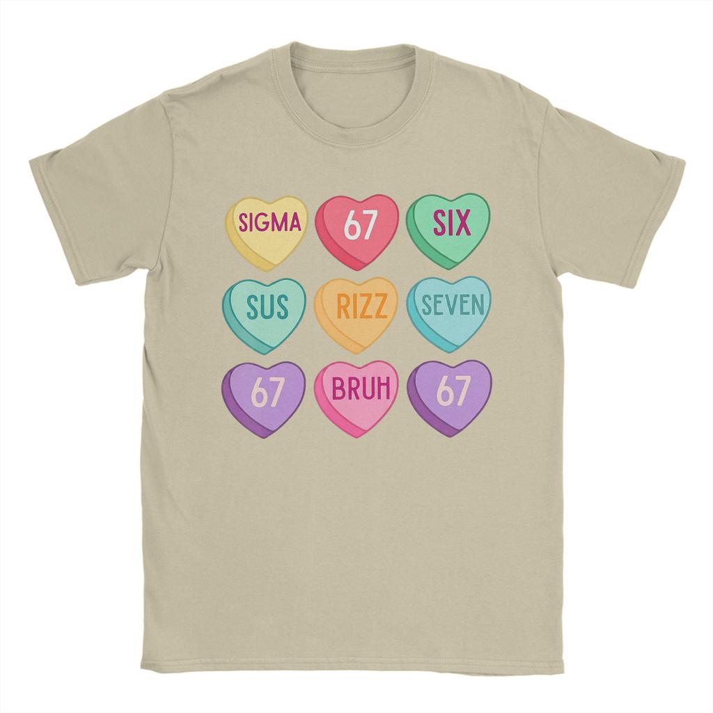 Valentines Day 67 Meme six Seven Heart Pure Cotton TShirt For Unisex Streetwear TShirts Crew Tee Shirt Big Size Pattern Tops