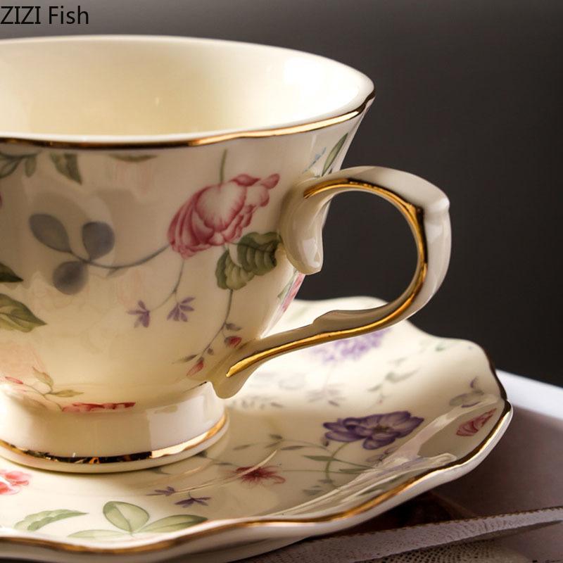 Gold-plated Rose Texture Ceramic Cup&saucer Dining Table Coffee Mug Milk Tea Mugs Afternoon Tea Teacup Fruit Juice Container