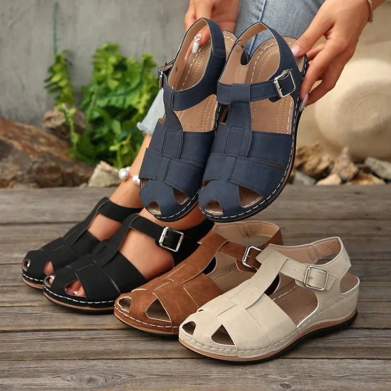 Fashion Women Slip on High Heels Sandals Comfortable Casual Beach Ankle Sandals Summer Lightweight Chunky Platform Designer Shoes Women