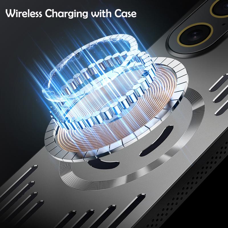 Hard Metal Heat Dissipation Magnetic Wireless Charging Cover For iPhone 16 15 Pro Max Plus 16E 16Pro Cool Protective Back Case