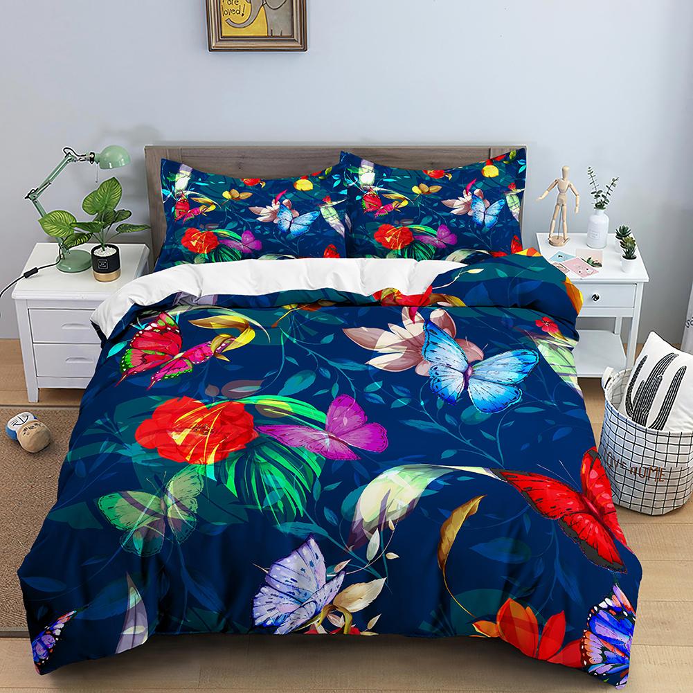 Butterfly Aesthetics Duvet Cover King Queen Beautiful Blue Flying Insect Pattern Print Bedding Set 2/3pcs Polyester Quilt Cover