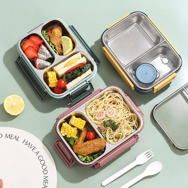 Lunch Box, Stainless Steel Bento Box Adult Lunch, Portable, Leak-Proof Stackable Cutlery Set, for Everyday Travel (2 or 3-Grid)