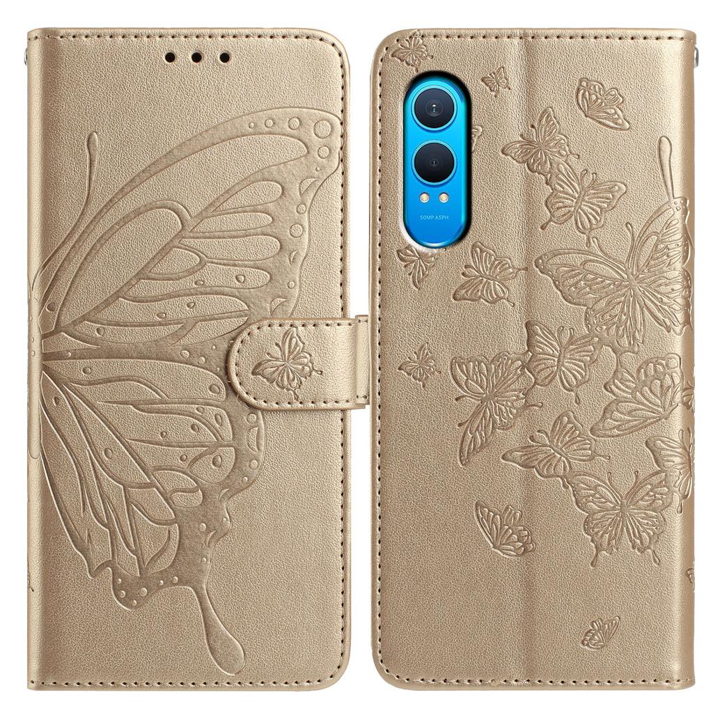 For OnePlus Nord CE4 Lite 5G Case Butterfly Imprinted Wallet Stand PU Leather Flip Phone Cover with Strap