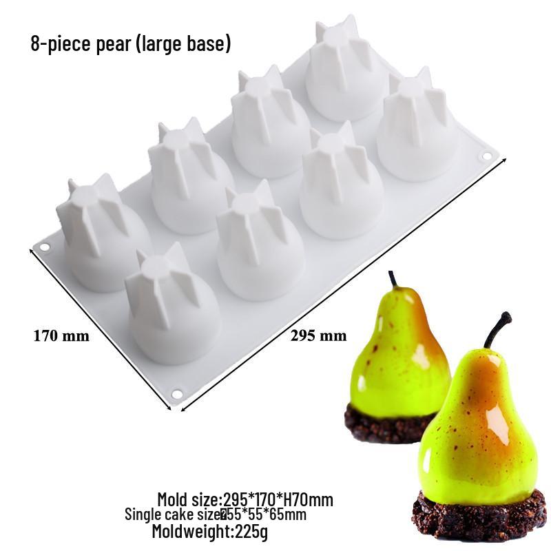 3D Fruchtmousse Silikon Kuchenformen: Birne, Apfel, Ananas, Pfirsich, Durian, Himbeere.